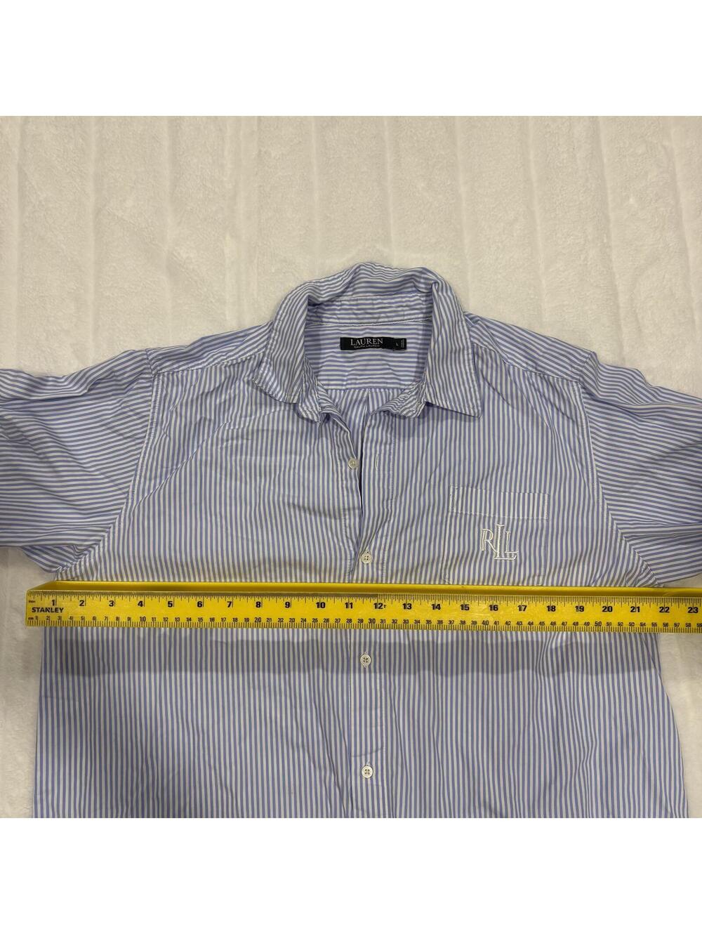 Lauren Ralph Lauren Striped Button Down Shirt Women L Cotton Blue White RL Logo - Picture 7 of 8